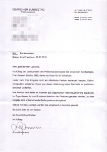 Schreiben des Deutschen Bundestages: P-Konto-Petition wird nicht öffentlich