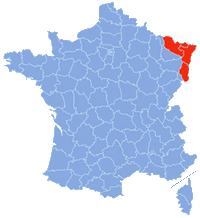 Lage von Moselle, Bas-Rhin und Haut-Rhin in Frankreich